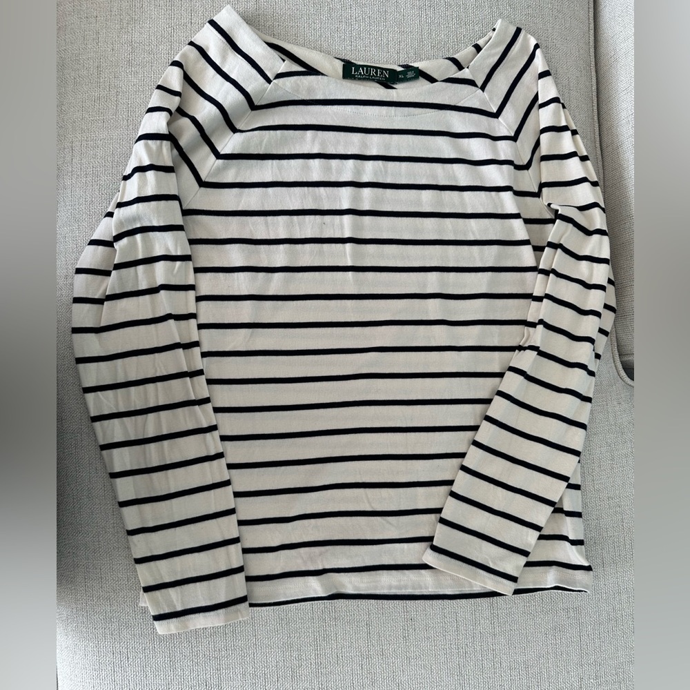 Lauren Ralph Lauren boat neck striped long sleeve top. Size XL